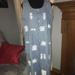 MAGIC Brand Size Medium Denim Blue Jean Dress Sleeveless Vintage Look (70's)
